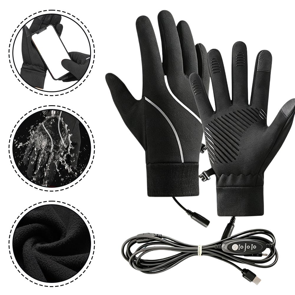 Cycling Gear For Winter - ถุงมือทำความร้อนแบบชาร์จไฟได้ บุขนแกะให้ความอบอุ่นสำหรับฤดูหนาว รองรับการใช้งานหน้าจอสัมผัส กันลม ทนความเย็น เหมาะสำหรับปั่นจักรยาน