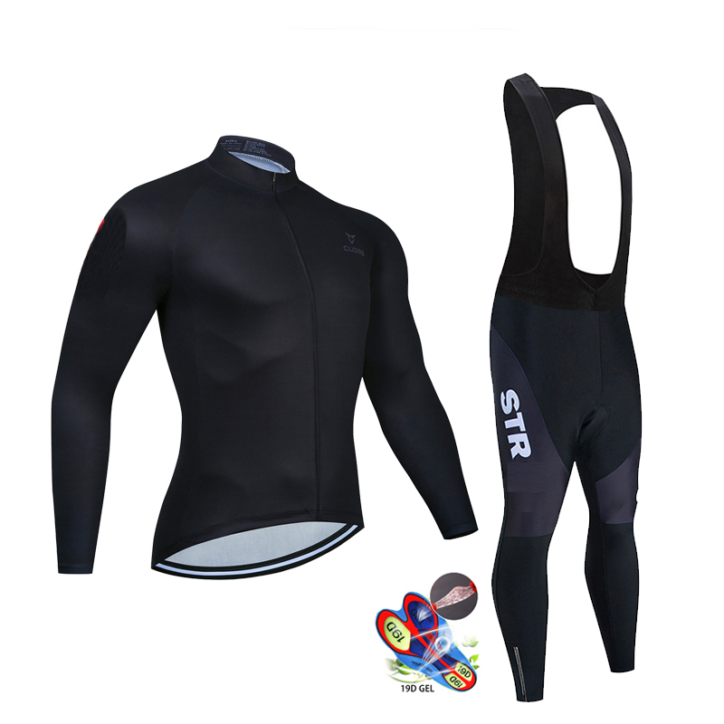 Cycling Gear Clothing - ฤดูใบไม้ร่วงสีดําชุดขี่จักรยานJerseyแขนยาว 2022 ใหม่STRขี่จักรยานเสื้อผ้ากีฬาBreathable MenชุดจักรยานMTBกางเกงสวมใส่