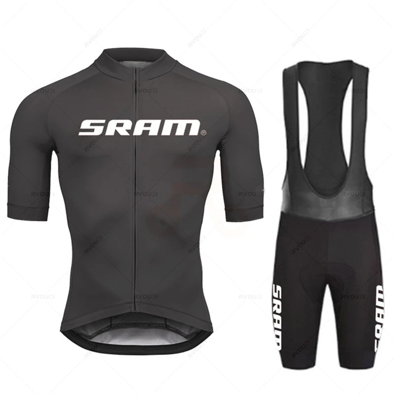 Cycling Gear Clothing - 2024 Sram Proชุดขี่จักรยานJerseyกางเกงขาสั้นจักรยานแขนสั้นBicicletaเสื้อผ้าจักรยานMaillot Ciclismo Hombreสีดําชุด