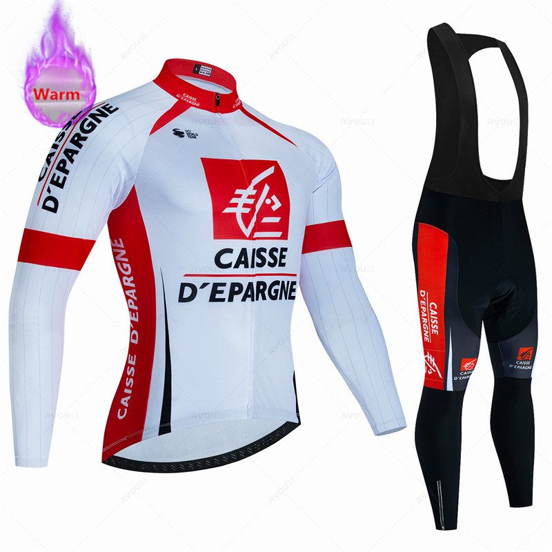 Cycling Gear For Winter - Caisse d'épargne ชุดเสื้อเจอร์ซีย์นักปั่นเก็บอุณหภูมิผ้าฟลีซสำหรับฤดูหนาวชุดทีมจักรยานชุดทีมเสื้อผ้าปั่นจักรยาน Ropa Maillot Ciclismo