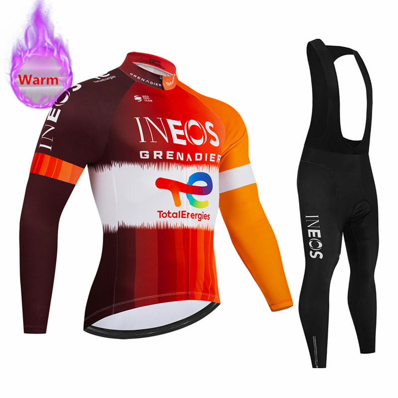 Cycling Gear Clothing - ชุดเสื้อปั่นจักรยานแขนยาวกันหนาวพร้อมกางเกงเอี๊ยม Ineos Team Winter สำหรับปั่นจักรยานเสือภูเขา