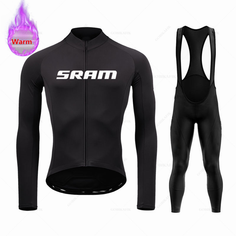 Cycling Gear Clothing - SRAM ชุดทีมเสื้อเจอร์ซีย์นักปั่นขนแกะชุดแขนยาวชุดเสื้อเจอร์ซีย์ทีมเสื้อผ้าปั่นจักรยานปั่นจักรยานเสือภูเขากางเกงปั่นจักรยานชุดฤดูหนาว